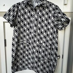 Rare Dusen Dusen Wave Print Collared Dress